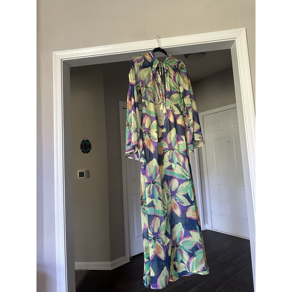 River Island open back beach maxi dress - Beaded Tropical Print Size M Green - Picture 8 of 12